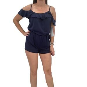 2/$30 FORTUNE Swimwear Romper Size S New Navy Cold Shoulder Adelaide Flounce